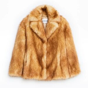 152. STAND STUDIO Janice Women's Tan Faux Fur Jacket Red Fox NWT Sz 36 $609